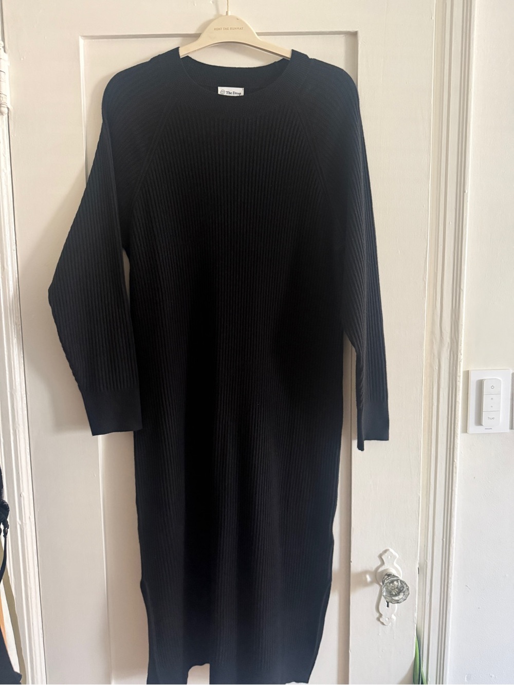 The Drop Black Ribbed Long Sleeve Midi Dress